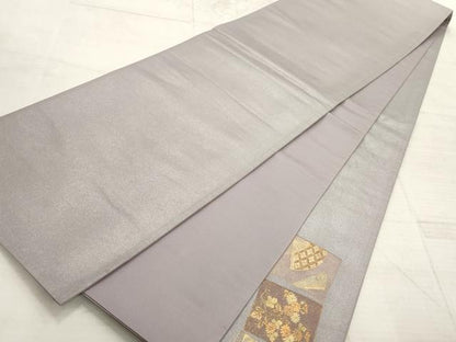 平和屋着物▼太鼓柄袋帯　螺鈿　色紙扇面花文　金彩　正絹　逸品　AABC6682wj