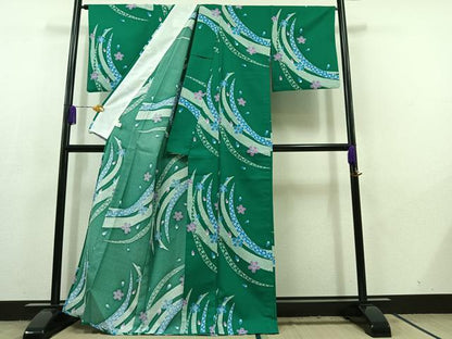 平和屋着物▽小紋 単衣 舞桜文 洗える着物 AABC6762jh