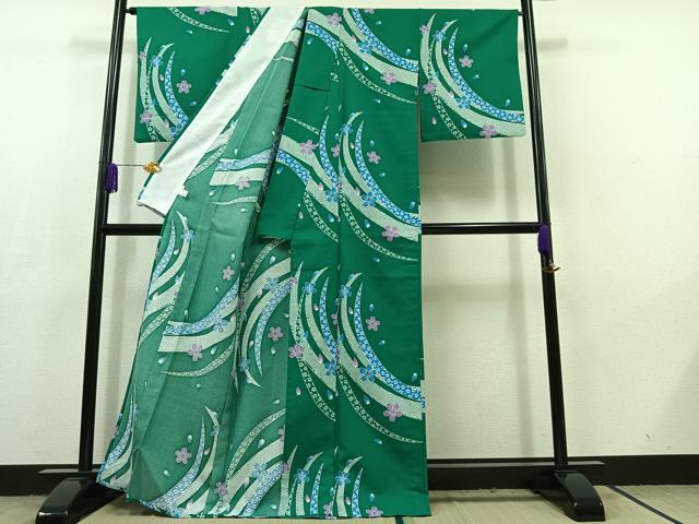 平和屋着物▽小紋 単衣 舞桜文 洗える着物 AABC6762jh