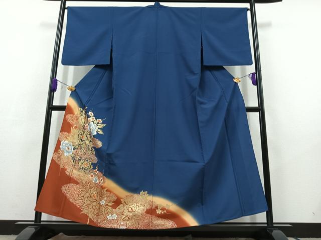 平和屋着物▽訪問着 単衣 草花文 金彩 洗える着物 AABC6765jh