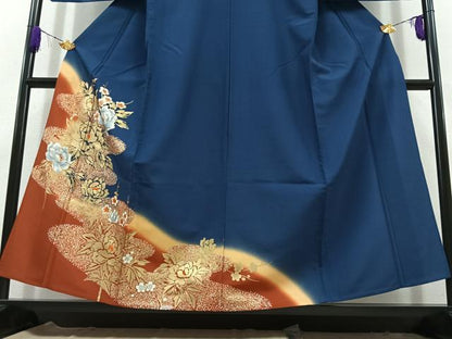 平和屋着物▽訪問着 単衣 草花文 金彩 洗える着物 AABC6765jh