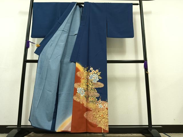 平和屋着物▽訪問着 単衣 草花文 金彩 洗える着物 AABC6765jh