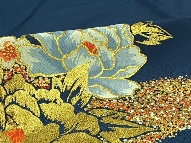 平和屋着物▽訪問着 単衣 草花文 金彩 洗える着物 AABC6765jh