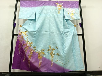 平和屋着物▽訪問着 単衣 藤花房 金銀彩 洗える着物 AABC6766jh