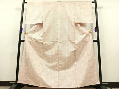 平和屋着物▽お召 単衣 110亀甲 笹竹文 正絹 逸品 AABC6770jh