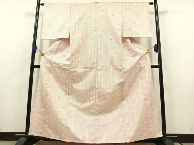 平和屋着物▽お召 単衣 110亀甲 笹竹文 正絹 逸品 AABC6770jh