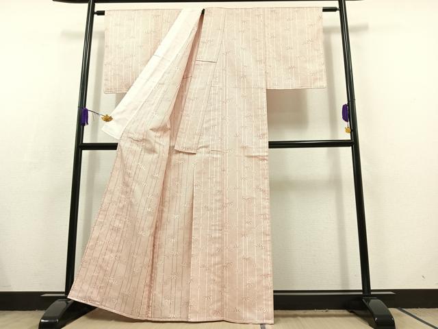 平和屋着物▽お召 単衣 110亀甲 笹竹文 正絹 逸品 AABC6770jh