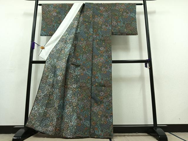 平和屋着物▽小紋　単衣　更紗花文　洗える着物　AABC6772jh