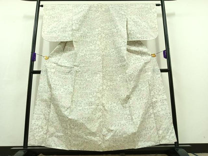 平和屋着物▽上質な紬　単衣　草花文　正絹　逸品　AABC6776jh