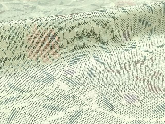 平和屋着物▽上質な紬　単衣　草花文　正絹　逸品　AABC6776jh