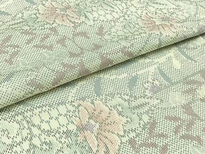 平和屋着物▽上質な紬　単衣　草花文　正絹　逸品　AABC6776jh