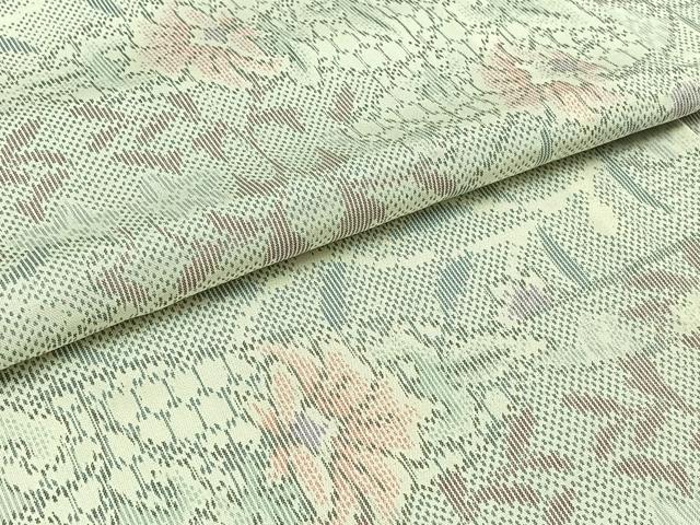 平和屋着物▽上質な紬　単衣　草花文　正絹　逸品　AABC6776jh