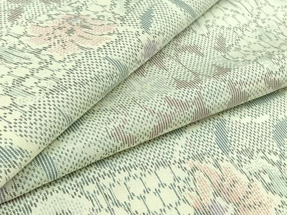平和屋着物▽上質な紬　単衣　草花文　正絹　逸品　AABC6776jh