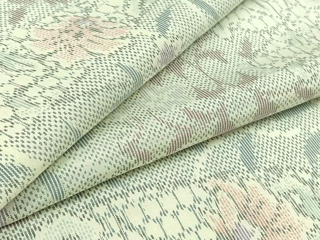 平和屋着物▽上質な紬　単衣　草花文　正絹　逸品　AABC6776jh