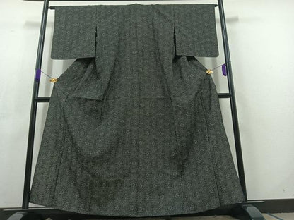 平和屋着物▽上質な紬 単衣 亀甲花文 正絹 逸品 AABC6777jh