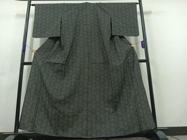 平和屋着物▽上質な紬 単衣 亀甲花文 正絹 逸品 AABC6777jh