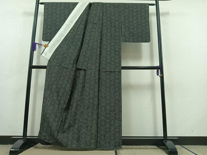 平和屋着物▽上質な紬 単衣 亀甲花文 正絹 逸品 AABC6777jh
