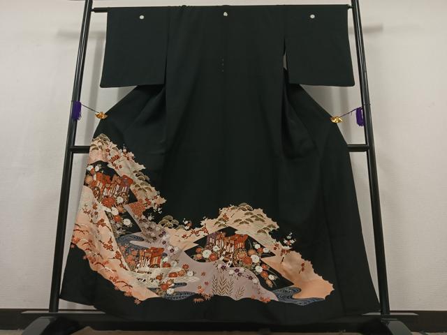 平和屋着物▽豪華黒留袖 単衣 御所車吉祥花文 金彩 正絹 逸品 AABC6778jh