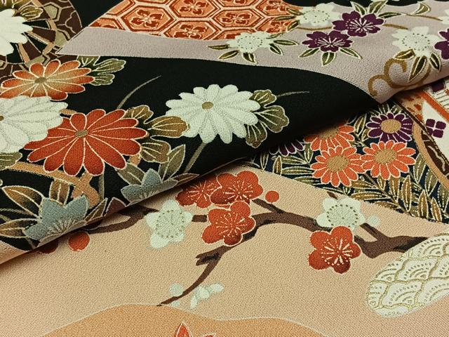 平和屋着物▽豪華黒留袖 単衣 御所車吉祥花文 金彩 正絹 逸品 AABC6778jh
