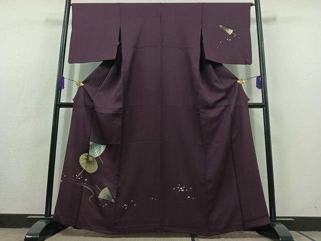 平和屋着物▽訪問着 単衣 番傘 金銀彩 正絹 逸品 AABC6779jh