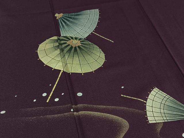 平和屋着物▽訪問着 単衣 番傘 金銀彩 正絹 逸品 AABC6779jh