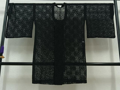 平和屋着物▽道行コート スリーシーズン 春夏秋 塵除け 草花文 黒地 AABC6781jh