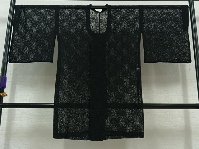 平和屋着物▽道行コート スリーシーズン 春夏秋 塵除け 草花文 黒地 AABC6781jh