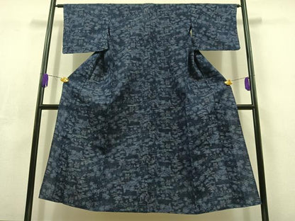 平和屋着物▽上質な紬　単衣　草花文　正絹　逸品　AABC6782jh