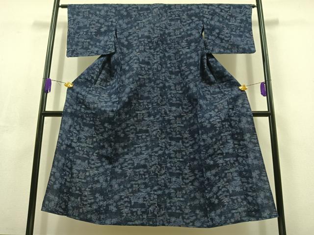平和屋着物▽上質な紬　単衣　草花文　正絹　逸品　AABC6782jh
