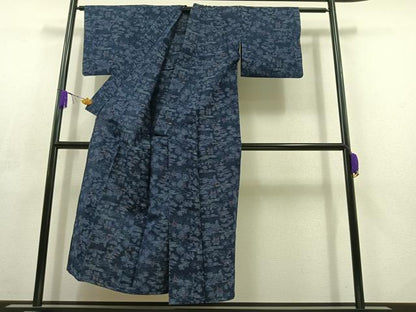 平和屋着物▽上質な紬　単衣　草花文　正絹　逸品　AABC6782jh