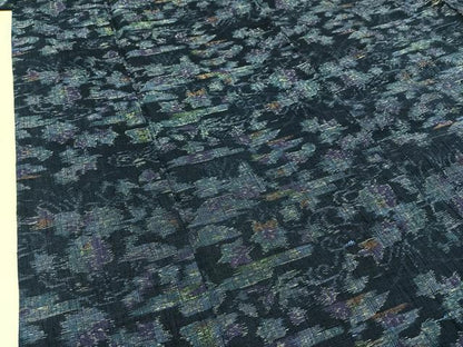 平和屋着物▽上質な紬　単衣　草花文　正絹　逸品　AABC6782jh