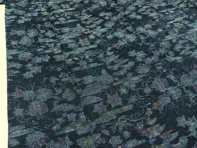 平和屋着物▽上質な紬　単衣　草花文　正絹　逸品　AABC6782jh