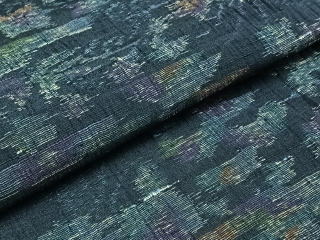 平和屋着物▽上質な紬　単衣　草花文　正絹　逸品　AABC6782jh