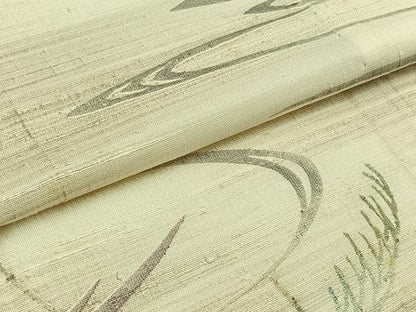 平和屋着物▽上質な紬 単衣 流水文 鳥 正絹 逸品 AABC6785jh