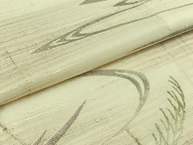 平和屋着物▽上質な紬 単衣 流水文 鳥 正絹 逸品 AABC6785jh