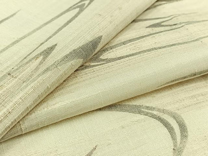 平和屋着物▽上質な紬 単衣 流水文 鳥 正絹 逸品 AABC6785jh