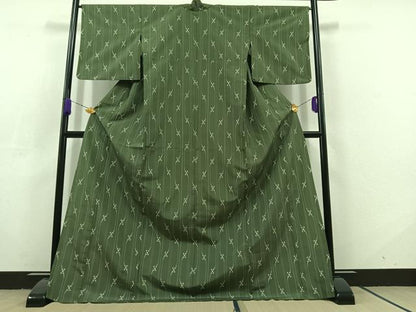 平和屋着物▽上質な紬 単衣 蚊絣 ロング丈 正絹 逸品 AABC6786jh