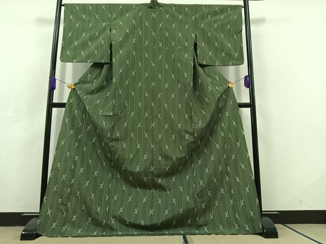 平和屋着物▽上質な紬 単衣 蚊絣 ロング丈 正絹 逸品 AABC6786jh