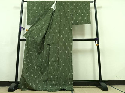 平和屋着物▽上質な紬 単衣 蚊絣 ロング丈 正絹 逸品 AABC6786jh