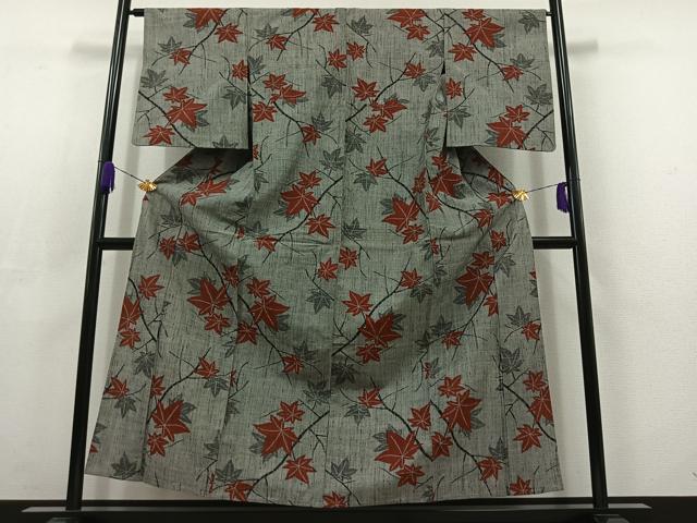 平和屋着物▽上質な紬 単衣 楓 正絹 逸品 AABC6787jh