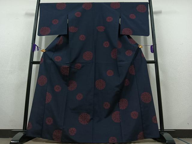 平和屋着物▽上質な紬 単衣 正倉院花文 正絹 逸品 AABC6788jh