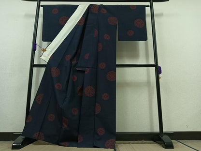 平和屋着物▽上質な紬 単衣 正倉院花文 正絹 逸品 AABC6788jh