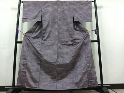 平和屋着物▽上質な紬 単衣 縞 正絹 逸品 AABC6789jh