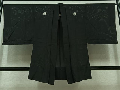 平和屋着物▽男性　黒紋付　羽織　スリーシーズン　春夏秋　塵除け　暗黒色　正絹　逸品　AABC6790jh