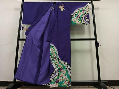 平和屋着物▽訪問着 単衣 舞桜文 金彩 洗える着物 AABC6791jh