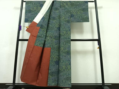 平和屋着物▽本場大島紬 単衣 草花文 正絹 逸品 AABC6792jh
