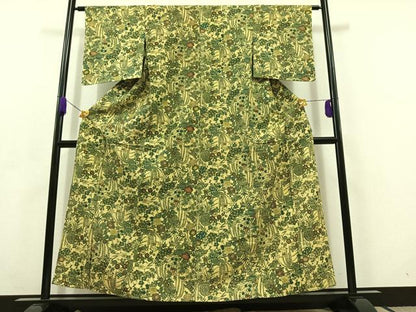 平和屋着物▽上質な紬 単衣 型染め 飾花文 正絹 逸品 未使用 AABC6794jh