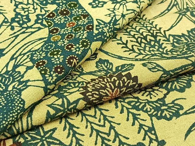 平和屋着物▽上質な紬 単衣 型染め 飾花文 正絹 逸品 未使用 AABC6794jh