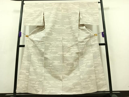 平和屋着物▽結城紬 単衣 100亀甲 雲取り文 正絹 逸品 AABC6795jh