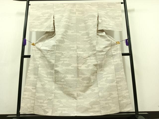 平和屋着物▽結城紬 単衣 100亀甲 雲取り文 正絹 逸品 AABC6795jh
